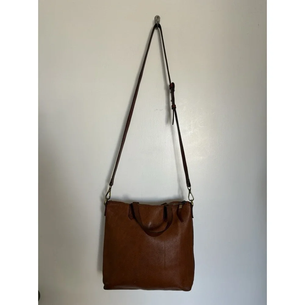 Madewell the Zip Top Transport Tote Bag Small Crossbody in Brown English Leather